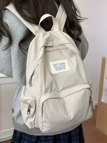 Mochila minimalista de un solo color y gran capacidad, adecuada para viajar, compras, llevar computadora portátil y libros, de peso ligero, estilo japonés - Beis - Ver 1