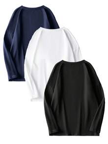 3 Pcs/Set Men's Casual Daily Minimalist Letter Print Long Sleeve T-Shirts, Autumn - Multicolor - View 3