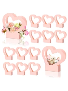 2Pcs Heart Shaped Flower Gift Boxes,Bouquet Bags With Handle Folding Basket For Valentine's Day Floral Arrangement Wedding Mother's Day Valentine Day