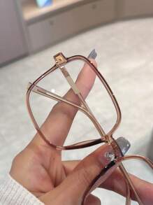 1 chiếc kính vuông đơn giản, đa năng, kiểu dáng unisex, gọng bán kim loại, không cần độ. - Rượu sâm banh - Xem 5