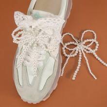 1/2 Elegant And Pearl Bow Tassel Jewelry DIY Fashion Accessory Shoe Decoration, Suitable For Sports Shoes, Boots, Handbags, And Mobile Phone Pendants