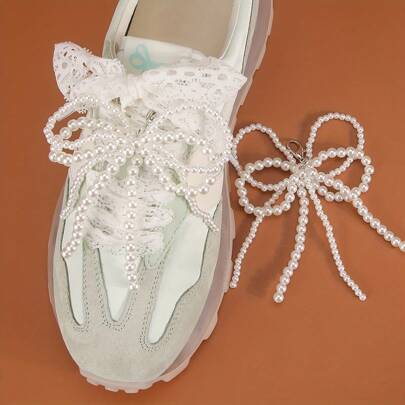 1/2 set elegante con accessorio in perle a fiocco e nappe, accessorio di moda fai-da-te, adatto per decorare scarpe sportive, stivali, borse e pendenti per cellulare