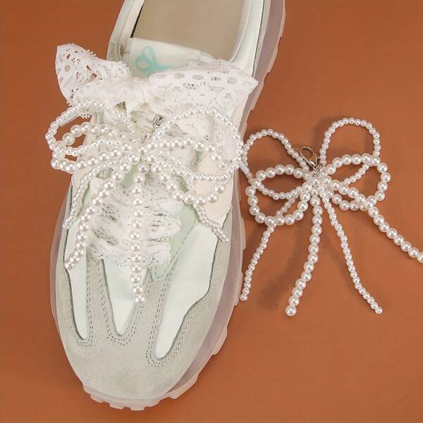 1/2 Elegant And Pearl Bow Tassel Jewelry DIY Fashion Accessory Shoe Decoration, Suitable For Sports Shoes, Boots, Handbags, And Mobile Phone Pendants
