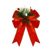 3pcs/Set Spring Festival Tree Top Ornament With Bowknot, New Year Velvet Ribbon Decor, Festival Wedding Wreath Vine Garland, Party Holiday Decoration