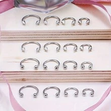 16pcs Stainless Steel C-Shape Nose Stud With Ball, Pointed Nose Hoop, European & American Style Nose, Eyebrow, Ear Cartilage, Lip Piercing Jewelry Set, Minimalist Design - Nose Ring - View 9