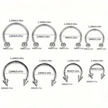 16pcs Stainless Steel C-Shape Nose Stud With Ball, Pointed Nose Hoop, European & American Style Nose, Eyebrow, Ear Cartilage, Lip Piercing Jewelry Set, Minimalist Design - Nose Ring - View 2