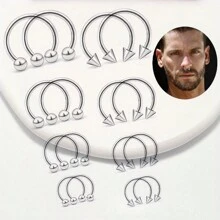 16pcs Stainless Steel C-Shape Nose Stud With Ball, Pointed Nose Hoop, European & American Style Nose, Eyebrow, Ear Cartilage, Lip Piercing Jewelry Set, Minimalist Design - Nose Ring - View 3