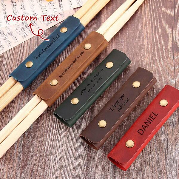 Custodia personalizzata in pelle per bacchette da batteria, portabacchette personalizzato, custodia per bacchette da batteria, regalo inciso per musicisti, regalo per il fidanzato batterista