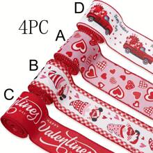 1PC/4pcs Fita de borda com fio para o dia dos namorados 2,5 polegadas vermelho rosa coração amor gnomo caminhão tecido fita Ms Day cetim ribbonother', fitas de coração impressas para embrulho de presente, decorações para festa de aniversário de casamento, suprimentos para artesanato faça você mesmo
