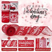 1PC/4pcs Fita de borda com fio para o dia dos namorados 2,5 polegadas vermelho rosa coração amor gnomo caminhão tecido fita Ms Day cetim ribbonother', fitas de coração impressas para embrulho de presente, decorações para festa de aniversário de casamento, suprimentos para artesanato faça você mesmo
