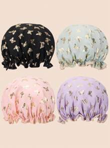 4 Pcs Shower Caps Hat For Women And Girl, Reusable Waterproof Bath Cap Double Waterproof Layers Butterfly - Multicolor - View 8