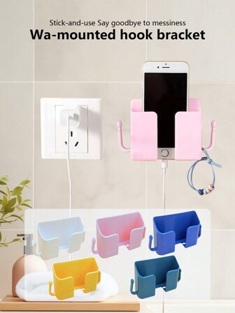 1 件粘性手机充电支架，壁挂式床头电缆整理器，带存储空间，适合懒散的人，卧室无需钻孔，兼容 、Android 手机，生日、家庭、朋友手机支架、手机配件的礼物