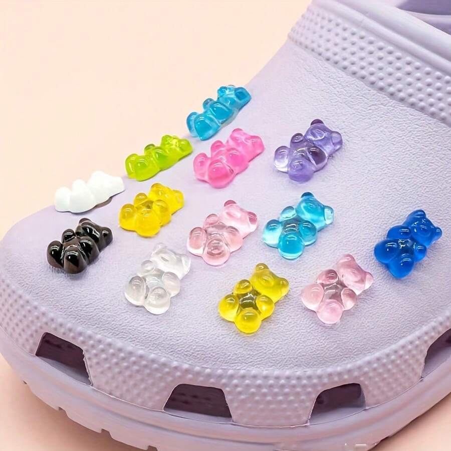 12pcs Acrylic Bear Charms For Shoes - Transparent & Assorted Light Colors, DIY Fashion Shoe Buckle Accessories For Personalization - Multicolor - View 1