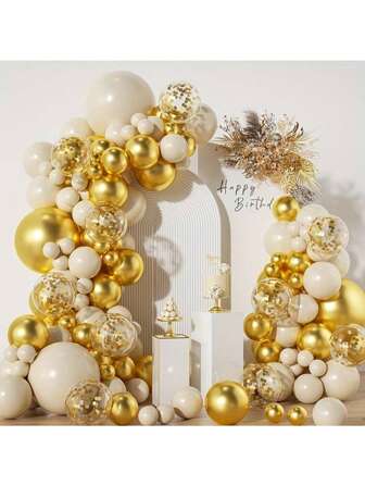 105 件沙白色、金色、金色闪光气球拱门套装，适用于节日派对、新年庆典、生日派对、毕业季舞台装饰、单身派对装饰