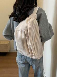 Simple Corduroy Chest Bag, Large Capacity Crossbody Bag, Retro Solid Color Waist Bag For Outdoor Sport