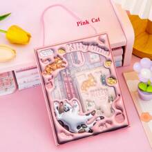 Zestaw 6 artykułów piśmienniczych z motywem kreskówek, estetyczne, urocze opakowanie z motywem do noszenia, zestaw typu "wszystko w jednym" zawiera ołówek, linijkę, temperówkę, gumkę, notatnik, bardzo praktyczny, idealny do szkoły, domu, nagród dla uczniów i prezentów na przyjęcia/urodziny