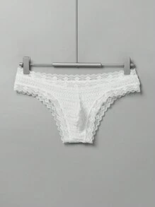 男士性感蕾丝网眼丁字裤、时尚低腰内衣、透气舒适弹力丁字裤、休闲丁字裤 - 白色 - 查看 3