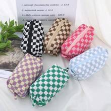 Checkerboard Pattern Knitted Cosmetic Bag, Contrast Color Yarn Storage Pouch Toiletry Bag, Large Capacity Organizer Pencil Case,Back To School,School Supplies - Multicolor - View 9