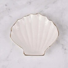 Ceramic Shell Jewelry Dish Jewelry Plate Ceramic Serving Tray Seashell Dinner Plate Jewelry Ring Dish Storage Tray Gifts For Women Back To School, Room Decor - Beige - View 6