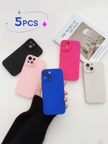 Bộ 5 ốp lưng điện thoại Dopamine màu trơn, ốp lưng điện thoại tối giản, ốp bảo vệ ống kính, tương thích với iPhone & Galaxy, màu đen, trắng, hồng, đỏ hồng, xanh dương, ốp lưng điện thoại, ốp lưng dòng Galaxy, ốp lưng tương thích với iPhone 17 Pro Max, vỏ bảo vệ, ốp lưng điện thoại dễ thương, 11, 13, 14, 15, 16, v.v., phiên bản quốc tế, không phải phiên bản nội địa. - Nhiều màu - Xem 3