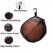 Pojedyncza siatkowa torba na oczy, torba do siatkówki z kieszenią na suwak, torba piłkarska z klamrą szybkiego zwalniania, torba do koszykówki, odpowiednia do wszystkich rodzajów plecaków, może być używana do noszenia koszykówki, piłki nożnej, siatkówki, niezbędnych rzeczy do sportów z piłką, idealne prezenty, wyjście na zabawę, niezbędne rzeczy do treningu torba sportowa torba sportowa torba podróżna na święta torba podróżna na zewnątrz