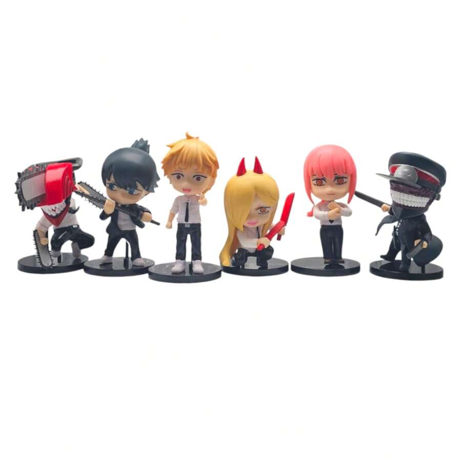 Chainsawman Hombre Motosierra Denji Makima Aki Power Katana Man Anime Figura Coleccionable Juguete de PVC Set de 6 Piezas Regalos Decoracion - Multicolor - Ver 1