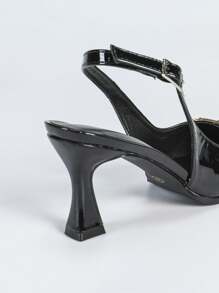 Women's Black Versatile Metal Buckle Closed Toe Slingback Stiletto High Heel Shoes, Slim And Elegant - Black - View 7