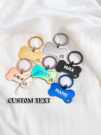 1 stuk gepersonaliseerde roestvrijstalen hondenpenning van bot, gepersonaliseerde puppy-hondenpenning, gegraveerde naam-ID-tag voor honden, honden-ID-tag, hondenhalsband-tag-bedel met naamgravure, decoratieve hondenspullen, gegraveerd, stijlvol, modieus, kleurrijk, vintage, schattig, gecontracteerd, schattig, uniek, aangepast, gepersonaliseerd huisdier voor jubilea, voor verjaardagen