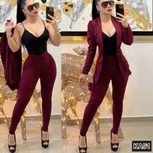 BLAZER TOP PANTS SUIT SET - Rust Brown - View 2