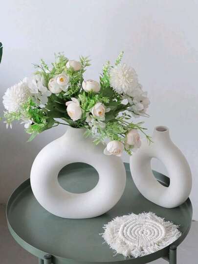 1pc Wit Plastic Circular Flower Vase ation, Simulated Dry ation Vase, Artistic Bloemen Arrangements, Living Room Exhibition Hall ation,Home ,Flower Vase,Centerpiece,Table Birthday Graduation Glass view 3