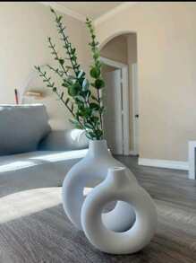 1pc White Plastic Circular Flower Vase Decoration, Simulated Dry Flower Decoration Vase, Artistic Vase For Floral Arrangements, Simple Living Room Exhibition Hall Decoration,Home Decor,Flower Vase,Centerpiece,Table Decor Gifts Birthday Graduation