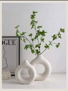 1pc White Plastic Circular Flower Vase Decoration, Simulated Dry Flower Decoration Vase, Artistic Vase For Floral Arrangements, Simple Living Room Exhibition Hall Decoration,Home Decor,Flower Vase,Centerpiece,Table Decor Gifts Birthday Graduation