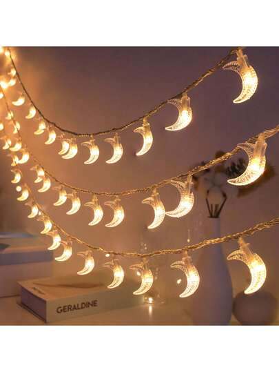 1 PC 1.5/3/6/10m 10/20/40/80 LED Moon LED Light String, Powered By Dry Batteries, Suitable For Indoor Fairy Lights, Crescent Lights, Holiday Decoration Lights, DIY Shapes Can Be Freely Made, Middle Eastern Holiday Decoration Lights Are Suitable For Indoor And Outdoor, Party, Wedding, And Holiday Decoration For The New Year