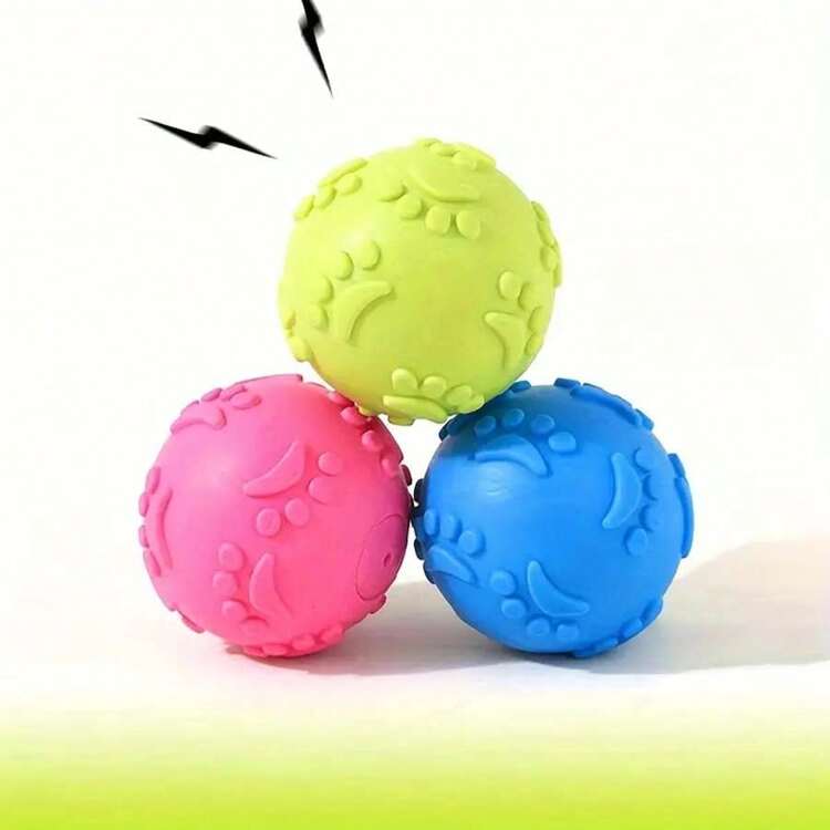 2pcs Rubber Squeaky Dog Toy Set, Chewing Ball Toy For Interactive Pet & Dental Care, Battery-Free For Small Breeds - Multicolor - View 10