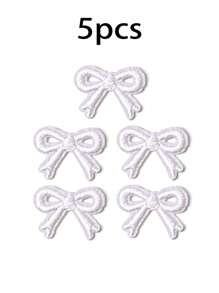 5 件装自粘卡通迷你红粉色刺绣蝴蝶结贴片适用于儿童服装鞋子 T 恤连衣裙熨烫衣服贴花 - 彩色 - 查看 6