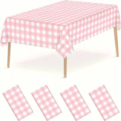 1pc 137*274cm Pink Plaid Waterproof, Oil-Proof Tablecloth, Suitable For Birthday Party, Graduation Party, Wedding, Holiday, Outdoor Picnic, Valentine's Day
