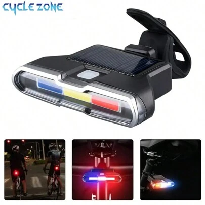 Cycle Zone 太阳能充电自行车尾灯 3 色夜骑警示灯山地车创意尾灯 USB 充电骑行配件