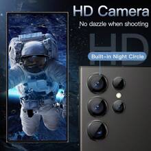 1 zestaw folii ochronnej na obiektyw aparatu kompatybilny z Galaxy S25 S24 S23 S22 Ultra S25 S24 Plus S23+ S24 FE S23 FE, Ultra HD 9H szkło hartowane, metalowa osłona z indywidualnym pierścieniem, łatwa instalacja, odporna na zarysowania, prezent przyjazny etui na urodziny, rodzinę, przyjaciół, stop metalu ze szkłem hartowanym, pełna osłona, osłona obiektywu, akcesoria do telefonów, wodoodporna, odporna na wstrząsy, odporna na upadek, odporna na odciski palców