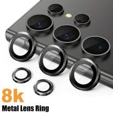 1 zestaw folii ochronnej na obiektyw aparatu kompatybilny z Galaxy S25 S24 S23 S22 Ultra S25 S24 Plus S23+ S24 FE S23 FE, Ultra HD 9H szkło hartowane, metalowa osłona z indywidualnym pierścieniem, łatwa instalacja, odporna na zarysowania, prezent przyjazny etui na urodziny, rodzinę, przyjaciół, stop metalu ze szkłem hartowanym, pełna osłona, osłona obiektywu, akcesoria do telefonów, wodoodporna, odporna na wstrząsy, odporna na upadek, odporna na odciski palców