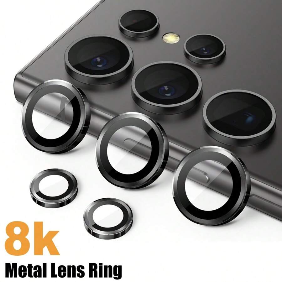 1 zestaw folii ochronnej na obiektyw aparatu kompatybilny z Galaxy S25 S24 S23 S22 Ultra S25 S24 Plus S23+ S24 FE S23 FE, Ultra HD 9H szkło hartowane, metalowa osłona z indywidualnym pierścieniem, łatwa instalacja, odporna na zarysowania, prezent przyjazny etui na urodziny, rodzinę, przyjaciół, stop metalu ze szkłem hartowanym, pełna osłona, osłona obiektywu, akcesoria do telefonów, wodoodporna, odporna na wstrząsy, odporna na upadek, odporna na odciski palców