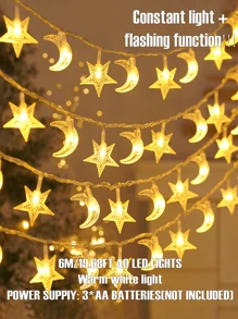 10/20/40/80LED 月亮和星星灯串，适用于新月派对，迷你月亮和星星仙女夜灯，1.5/3/6/10 米弯曲月亮灯串，由干电池供电（不包括）