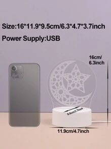 1 件斋月星星和月亮 3D 装饰灯，斋月节日装饰配件 - 黃色 - 查看 2