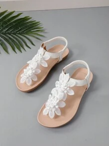 Sandalias planas con correa elástica cómodas y suaves con flores de encaje hechas a mano de estilo bohemio para mujer, nuevas para el verano