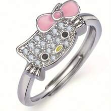 Sanrio Sanrio Hello Kitty 3-Piece Jewelry Set, Cute Alloy Necklace, Earrings And Open Ring, Fashionable Couple Gift For Christmas, Halloween, New Year, Valentine's Day, Birthday, Jewelry Accessories For Women