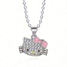 Sanrio Sanrio Hello Kitty 3-Piece Jewelry Set, Cute Alloy Necklace, Earrings And Open Ring, Fashionable Couple Gift For Christmas, Halloween, New Year, Valentine's Day, Birthday, Jewelry Accessories For Women