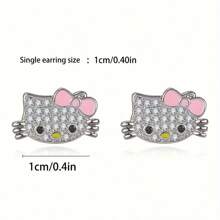 Sanrio Sanrio Hello Kitty 3-Piece Jewelry Set, Cute Alloy Necklace, Earrings And Open Ring, Fashionable Couple Gift For Christmas, Halloween, New Year, Valentine's Day, Birthday, Jewelry Accessories For Women