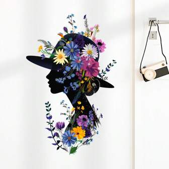 1 件彩色花朵和剪影墙贴，适用于客厅、入口、卧室装饰，自粘墙贴花礼物生日毕业房间装饰家居装饰墙壁装饰浴室装饰卧室装饰房间装饰用品客厅装饰家居装饰客厅墙纸贴纸个性化贴纸