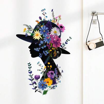 1 件彩色花朵和剪影墙贴，适用于客厅、入口、卧室装饰，自粘墙贴花礼物生日毕业房间装饰家居装饰墙壁装饰浴室装饰卧室装饰房间装饰用品客厅装饰家居装饰客厅墙纸贴纸个性化贴纸