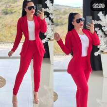 BLAZER TOP PANTS SUIT SET - Red - View 2