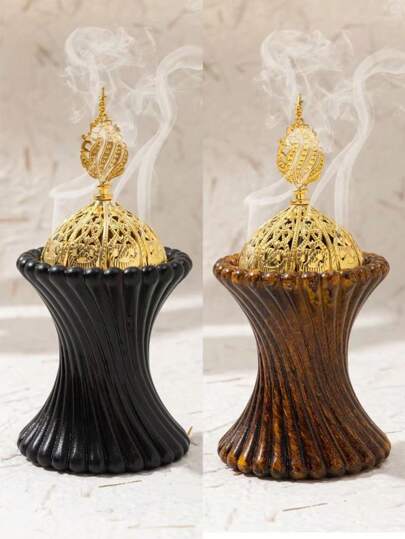 1pc Resin Incense Holder, Arabic Style With Gold Lid Incense Burner, Decorative Incense Holder For Home, Room, Party And Festival Decor Gifts Birthday Graduation